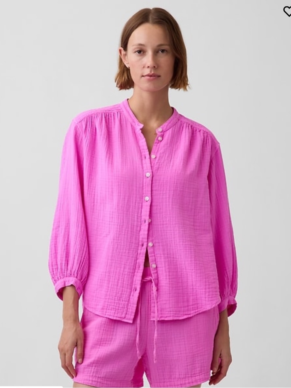 Cotton Gauze Oversized Collarless Shirt